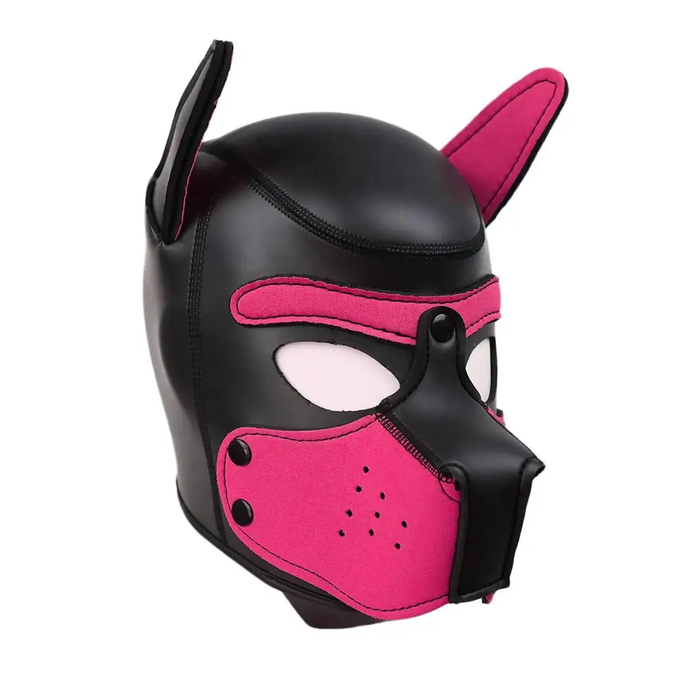 Sexy Party Masks Puppy Play Dog Hood Mask Padded Latex Rubber Role Play Cosplay Full Head+Ears Halloween Mask Sex Toy For Couple