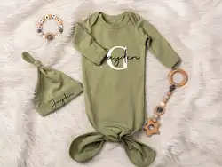 Green Baby Gown Coming Home Outfit Newborn Knotted Gown Hospital Baby Outfit Baby Sleeper Custom Baby Shower Gift Newborn Set