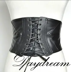 Gothic Lacing Girdle Women Belt Black PU Leather Cummerbunds 17CM Width Waistband