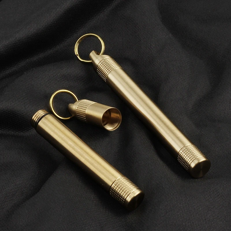 Outdoor Camping Tool Brass Seal Bottles Waterproof Canister Keychain Medicine Toothpick Bottle