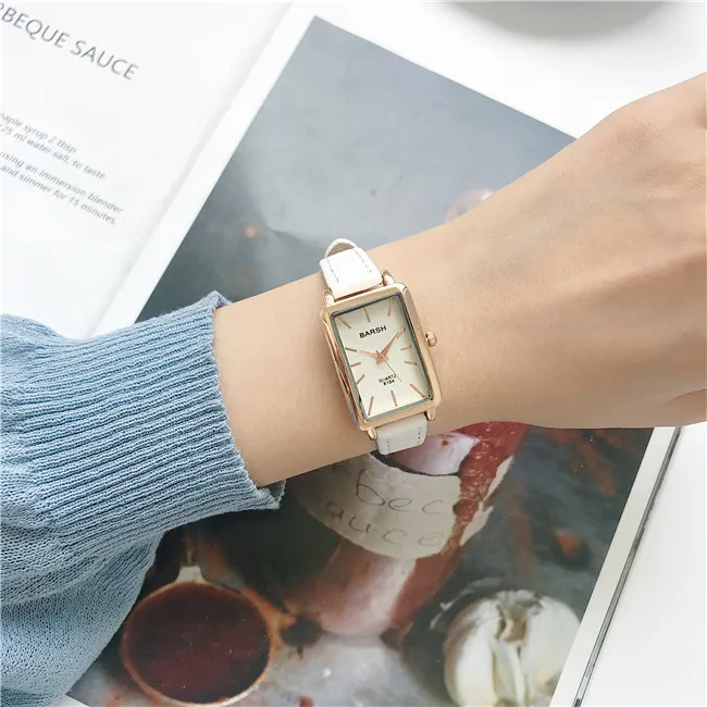 Elegant Rectangle Vintage Woman\'s Watches Leather Retro Women Wristwatch Simple Small Ladies Quartz Clock Casual zegarek damski