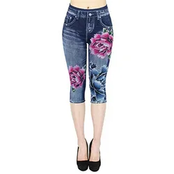 Women Plus Size Leggings Imitation Cropped Trousers 2024 New Mock Pocket Pants Slim Jeggings Denim Skinny