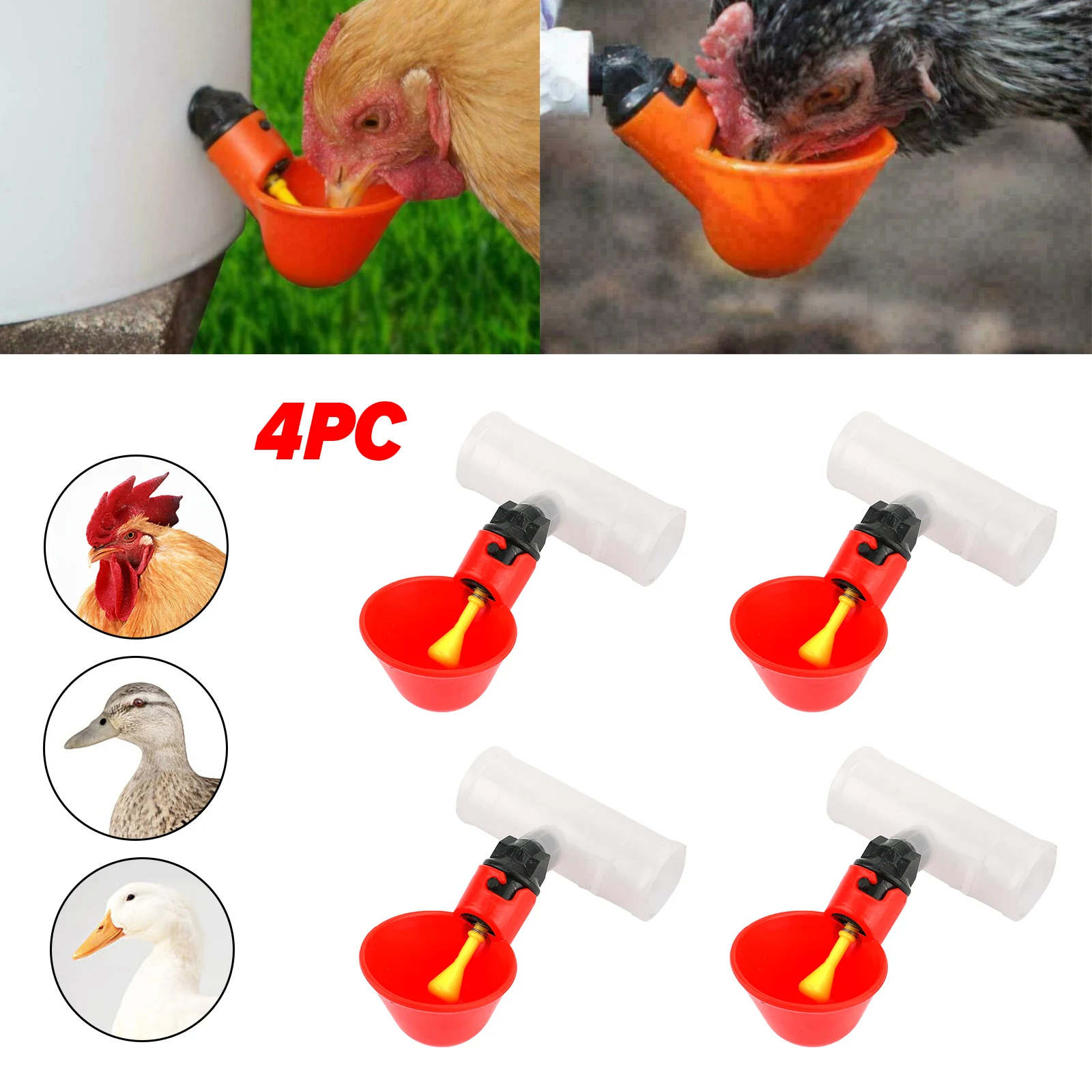 Areyourshop 4PCS Water Drinking Cups Chicken Watering Automatic Poultry Feeding Drinkers