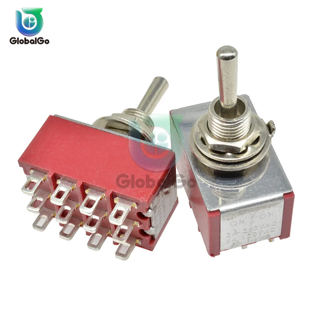 5pcs MTS-403 Mini Miniature Toggle Switch 12pin 3 Position 4PDT Rocker Switch On-On On-Off-On 120V 5A 250V 2A 13*22MM