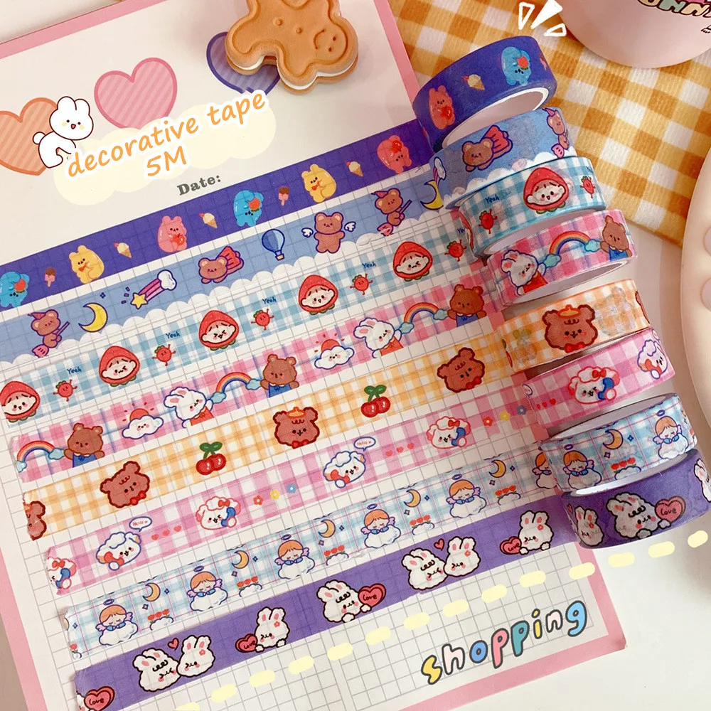 MINKYS-cinta adhesiva decorativa Washi para diario, bonito oso, conejo, regalo Kawaii, papelería escolar, 5M, recién llegado