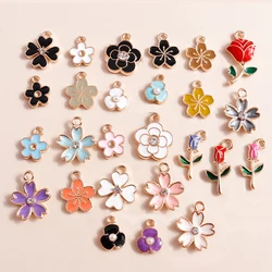 10pcs Enamel Flowers Charms Cute Rose Sakura Charms Pendants for Necklace Bracelet DIY Jewelry Making Accessories