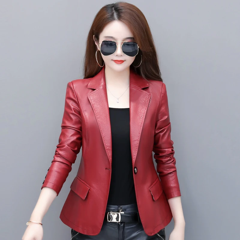 2023 New Spring Autumn Short Leather Jacket Women Korean Fashion Femme Slim Motorcycle Leather Blazer Ladies Coat Tide 5XL D3260