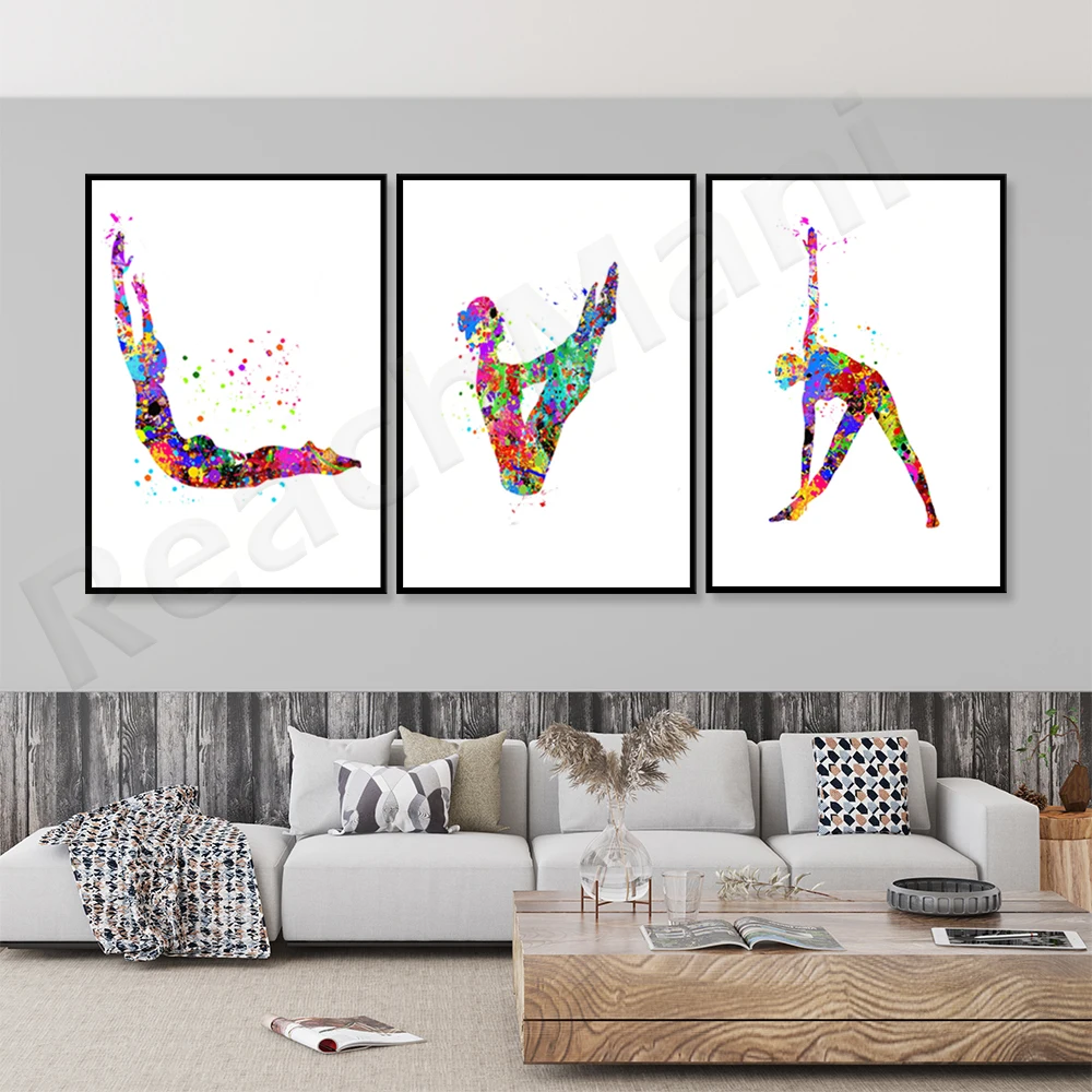 Pilates wall art prints, Pilates posters, Pilates watercolor ensemble decoration posters Pilates Studio Art Deco