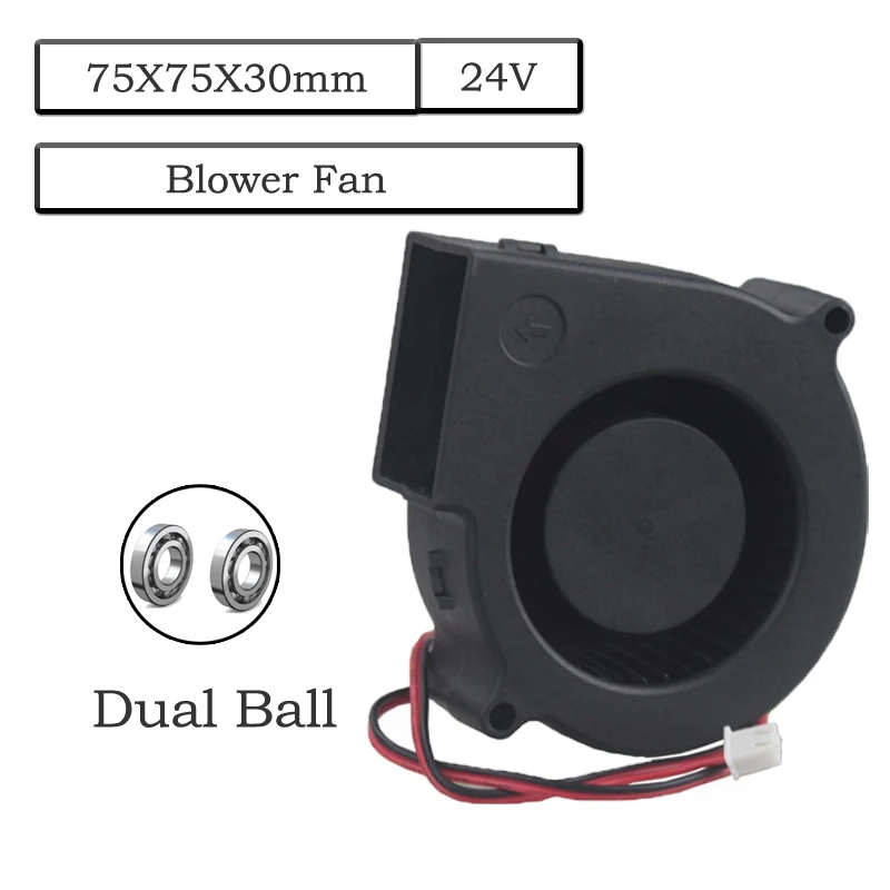 1 Pcs Gdstime DC 24V 24 Volt 75x30mm Dual Ball Bearing Brushless Cooling Fan 75mm x 30mm Exhaust Blower Fan Cooler