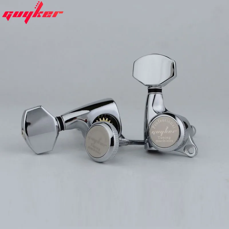 GUYKER Chrome Guitar Locking Tuners Electric Guitar Machine Heads Tuners Metal Lock Silver Guitar Tuning Pegs