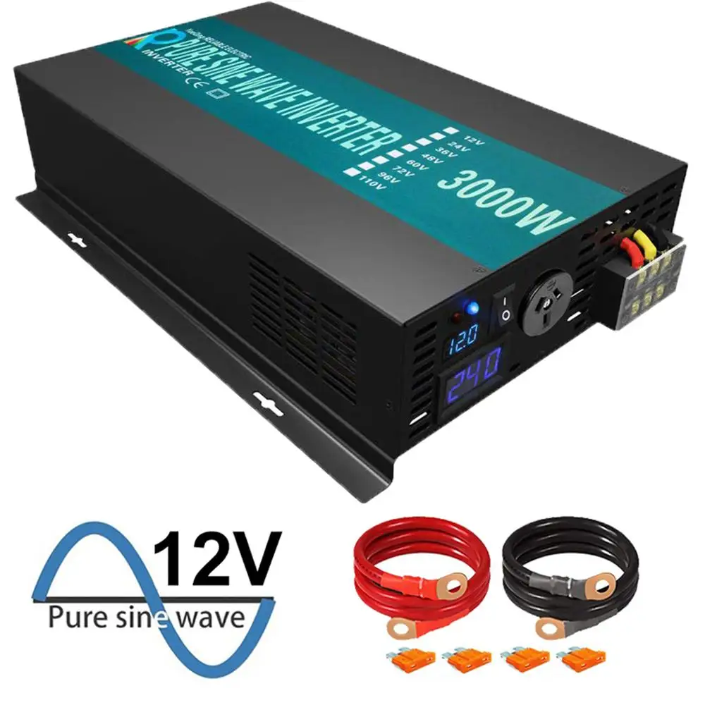 

3000W Solar Panel Inverter 12V/24V/36V/48V DC to 100V/110V/120V/220V/230V/240V AC Pure Sine Wave Inverters Power Supply Home Use