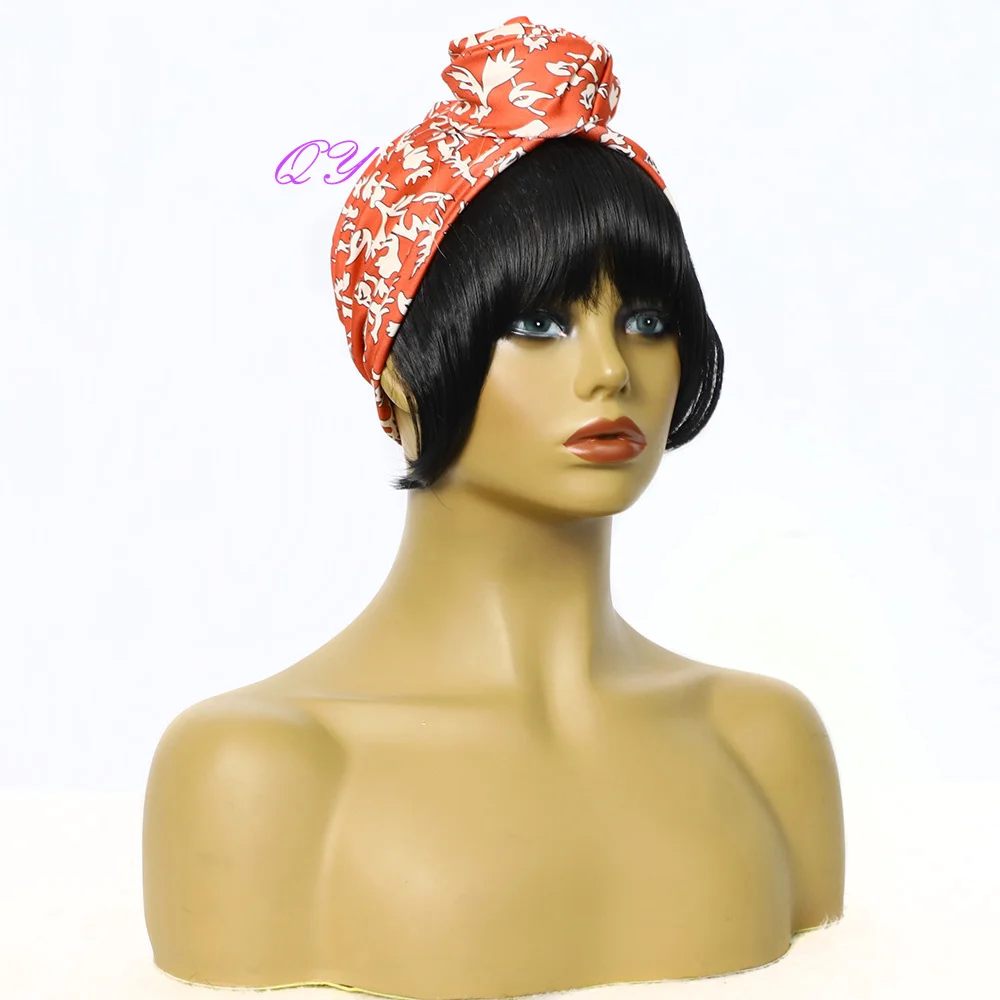 Synthetic Headband Women Wigs Black Bangs Water Ripple Black And White Turban Woman Hair Wigs New Daily Use ladys wig
