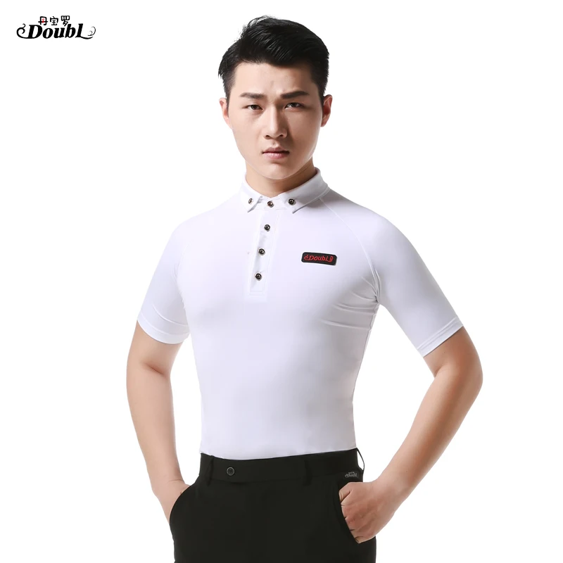 Doubl Dance Practice Ballroom Standard Modern Tops Adult New latin dance costumes Men Short Sleeve Button T Shirt White Black