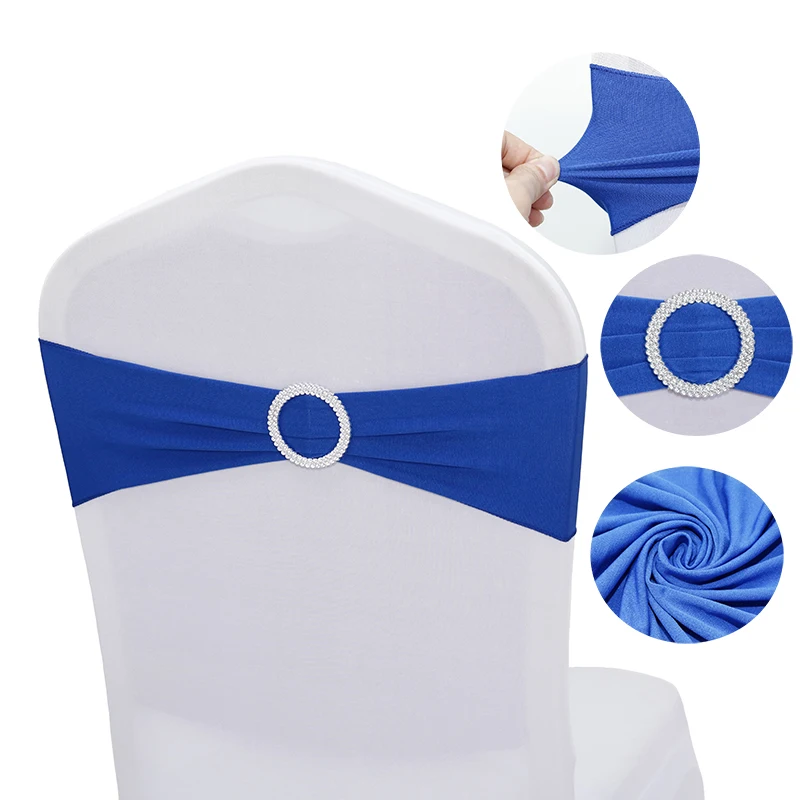 High Quality Spandex Band Bow with Round Ring for Banquet Party Decoration Event Wedding Elastic Chair Sashes