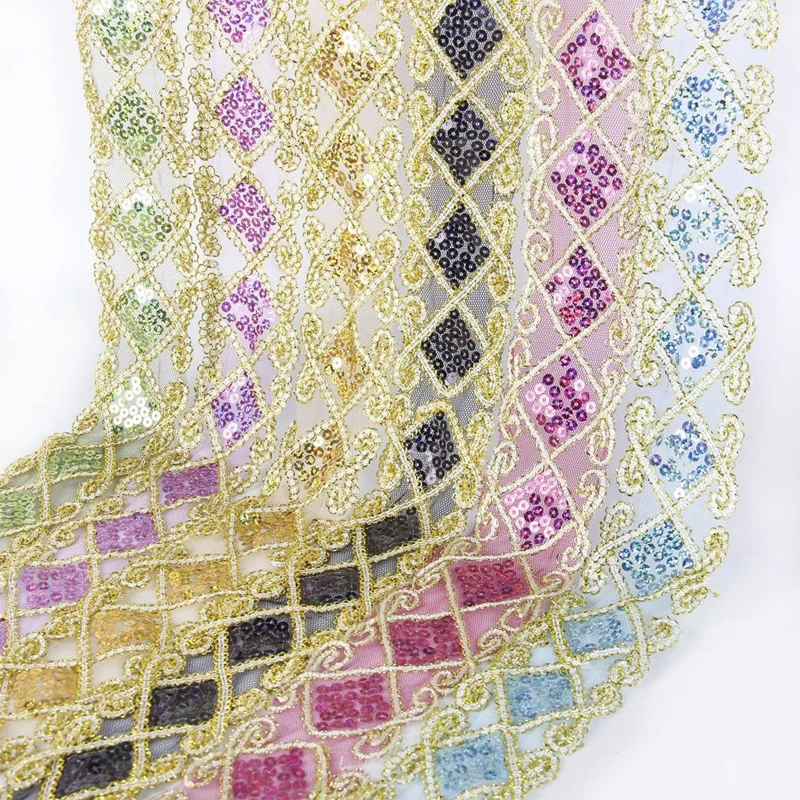 10 Yards Sequins Mesh Trim Lace Ribbon Applique Sewing Craft Supplies for Clothing Curtain Table Runner Making Decorating