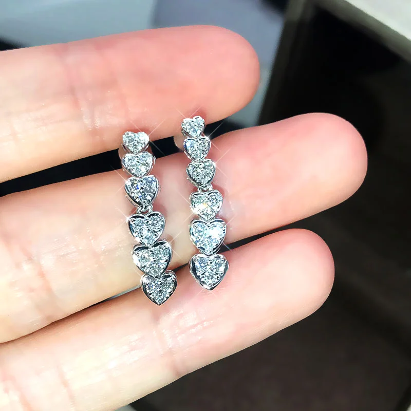 Huitan Romantic Bridal Wedding Earrings Heart Shaped Design Fresh Women Ear Accessories Silver Color Fashion Jewelry New Arrival