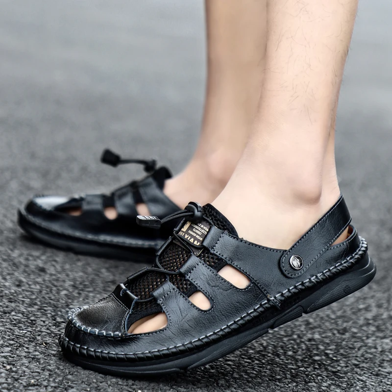 New Leather Men\'s Sandals Classic Roman Sandals Comfortable Casual Shoes Summer Outdoor Beach Men Flip Flop Breathable Flats