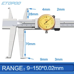 Knife-point  Inside Groove 9-150mm Dial Caliper Stainless Steel Long Claws Inner Vernier Calipers Measuring Tools inside caliper