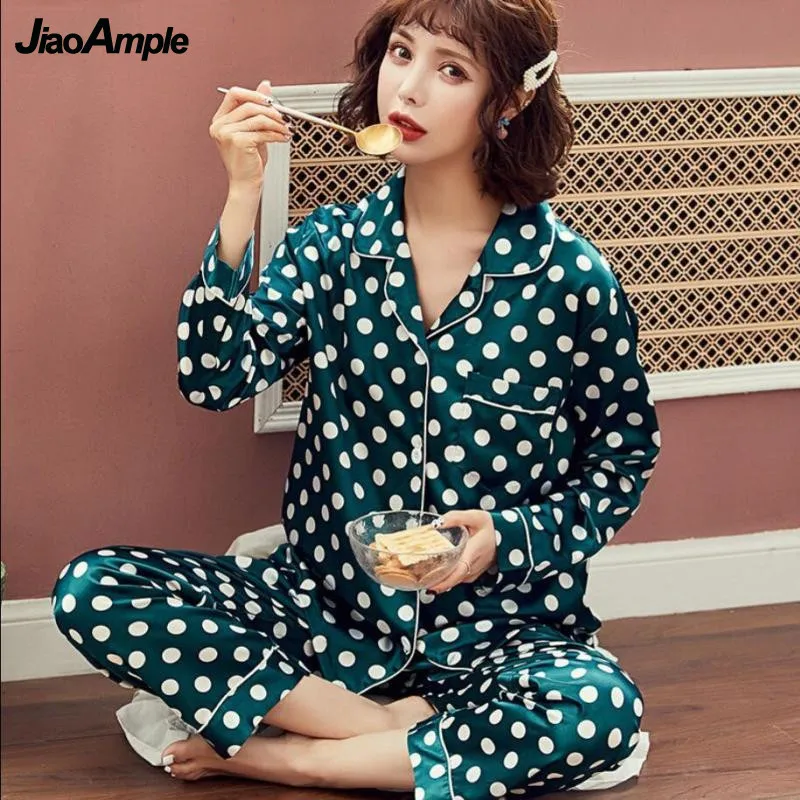 Pajamas Women 2022 New Imitation Silk Printing Sexy Trousers Pijamas 2 Piece Autumn Thin Casual Sleepwear Nightie Homewear Suit