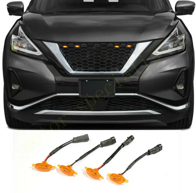 

LED Car Front Grille LED Amber Light Raptor Style Light Kit Decor W/ Wire Speed 4Pcs For Nissan Murano 2019-2021