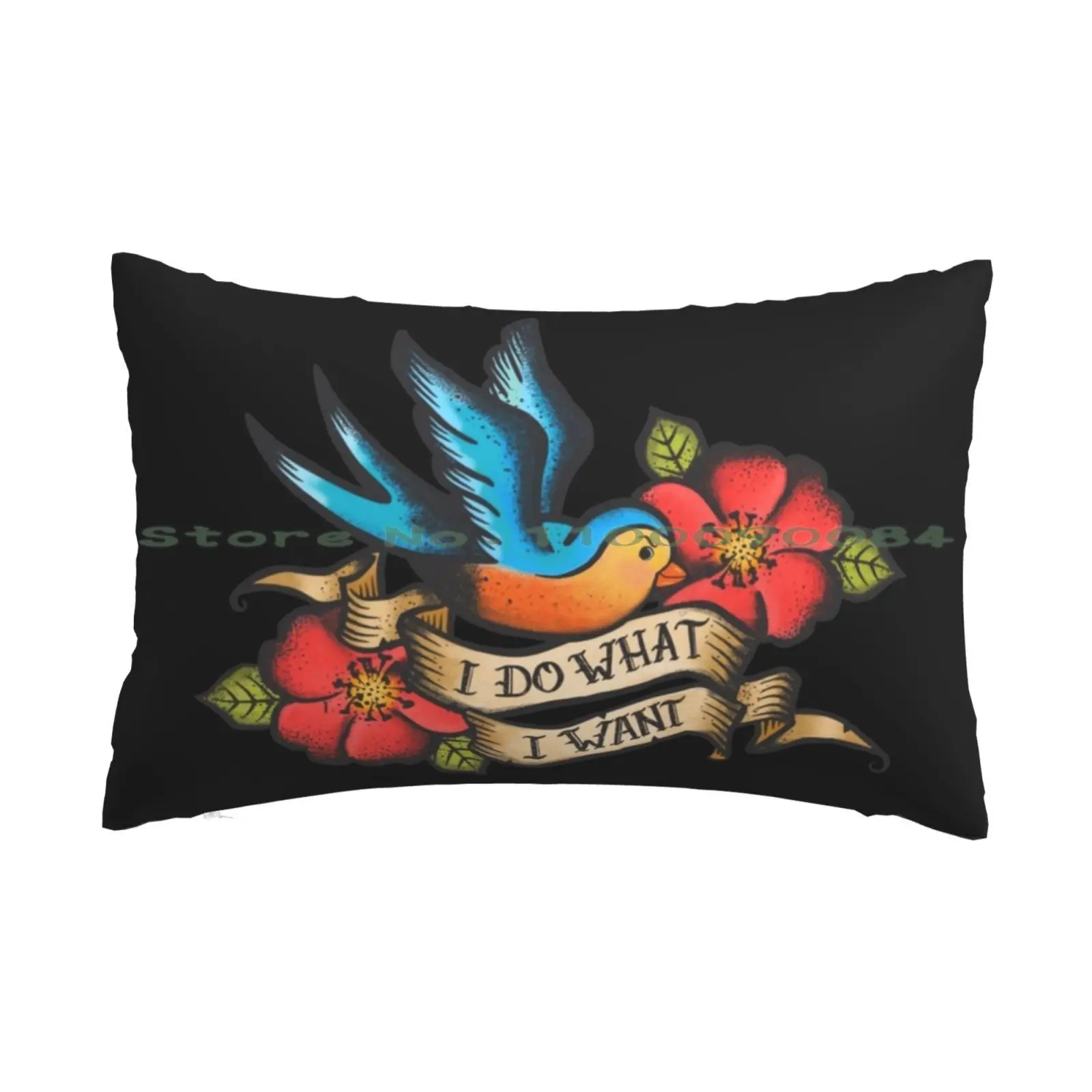 I Do What I Want Vintage Bluebird And Rose Tattoo Pillow Case 20x30 50*75 Sofa Bedroom Bluebird Swallow Rose Sailor Jerry Retro