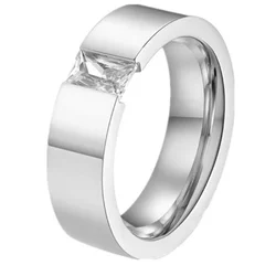 QianBei  Stainless Steel Solid Zircon Ring Engagement Wedding Charm Rings Men Women