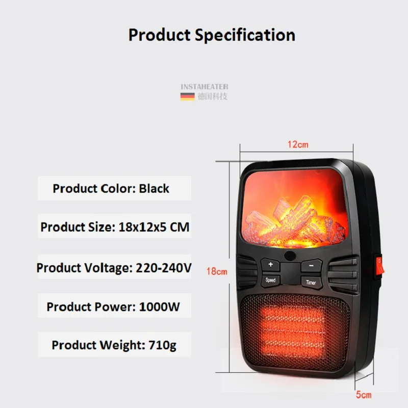 Ventilatore elettrico portatile da 500W Mini ventilatore ventilatore riscaldatore d'aria con telecomando stufa a parete da giardino Radiato scaldino calefattore