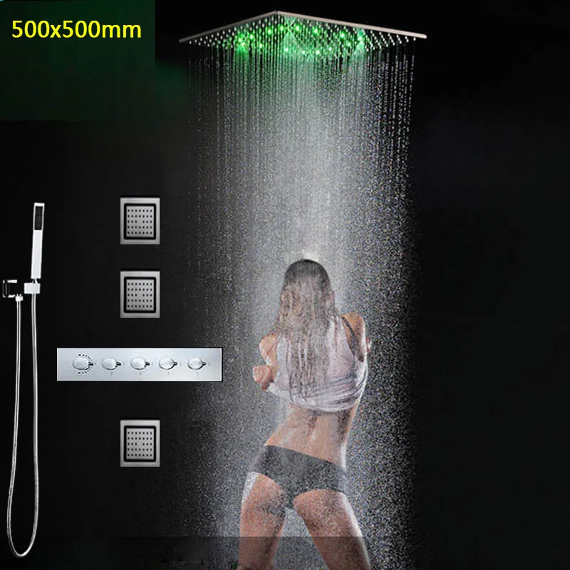 3pcs Mist Thermostatic Rainfall Shower Set LED Color Shower Mixer 20