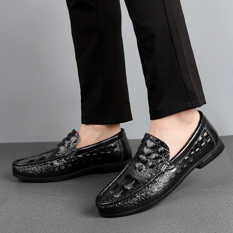 Shoes Men Loafers Leather Moccasin Crocodile Style Footwear Slip On Flat Driving Boat Shoes Classical Male Chaussure Homme 38-46