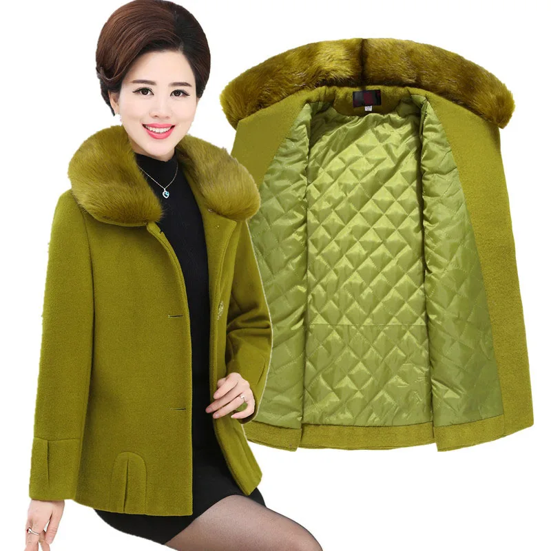 

2022 Winter Woolen Overcoat Elegant High-end Solid Color Blend Wool Coat 4XL Warm Jacket Short Slim Women Coat Chaqueta