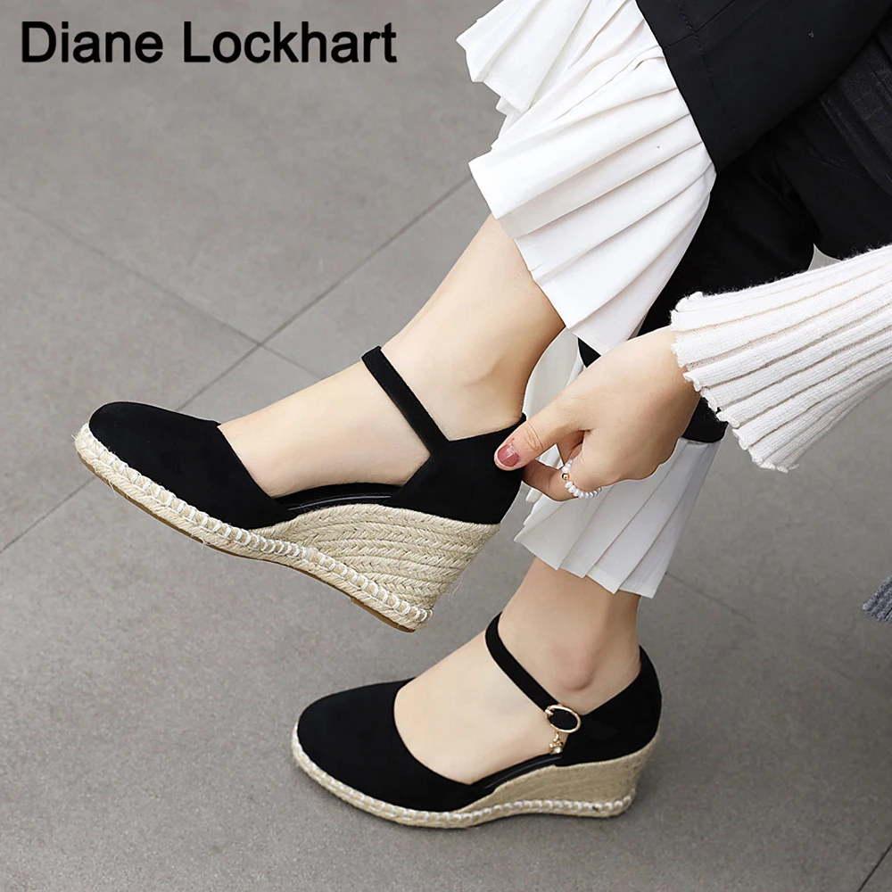 Spring New Women Espadrilles Leisure Wedges High Heels Lady Pumps Foothold Shoes Heel Slip On Round Toe for Femme Chaussures