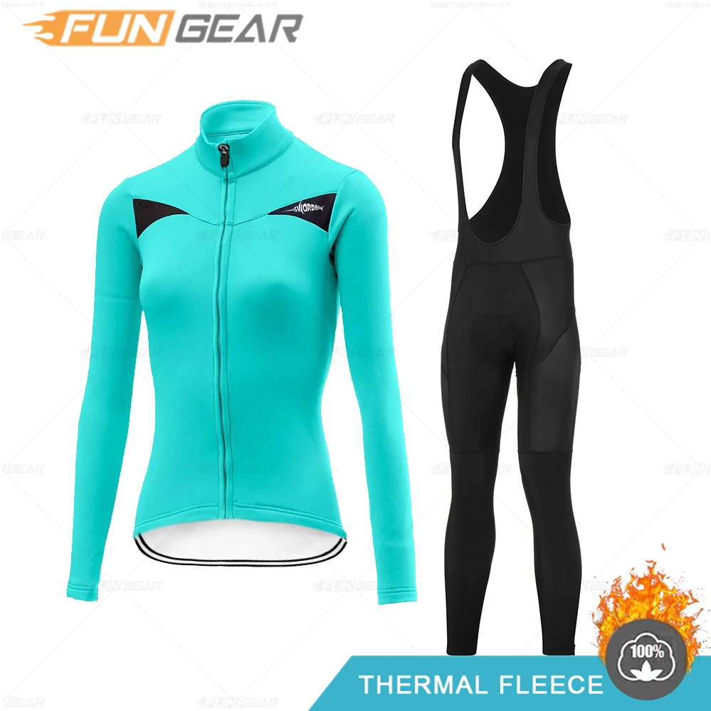 Women Cycling Fleece Thermal Clothing Set Jersey Mountain Bike Clothing Braces Pants Triathlon Winter 2023 Fashion Clothing