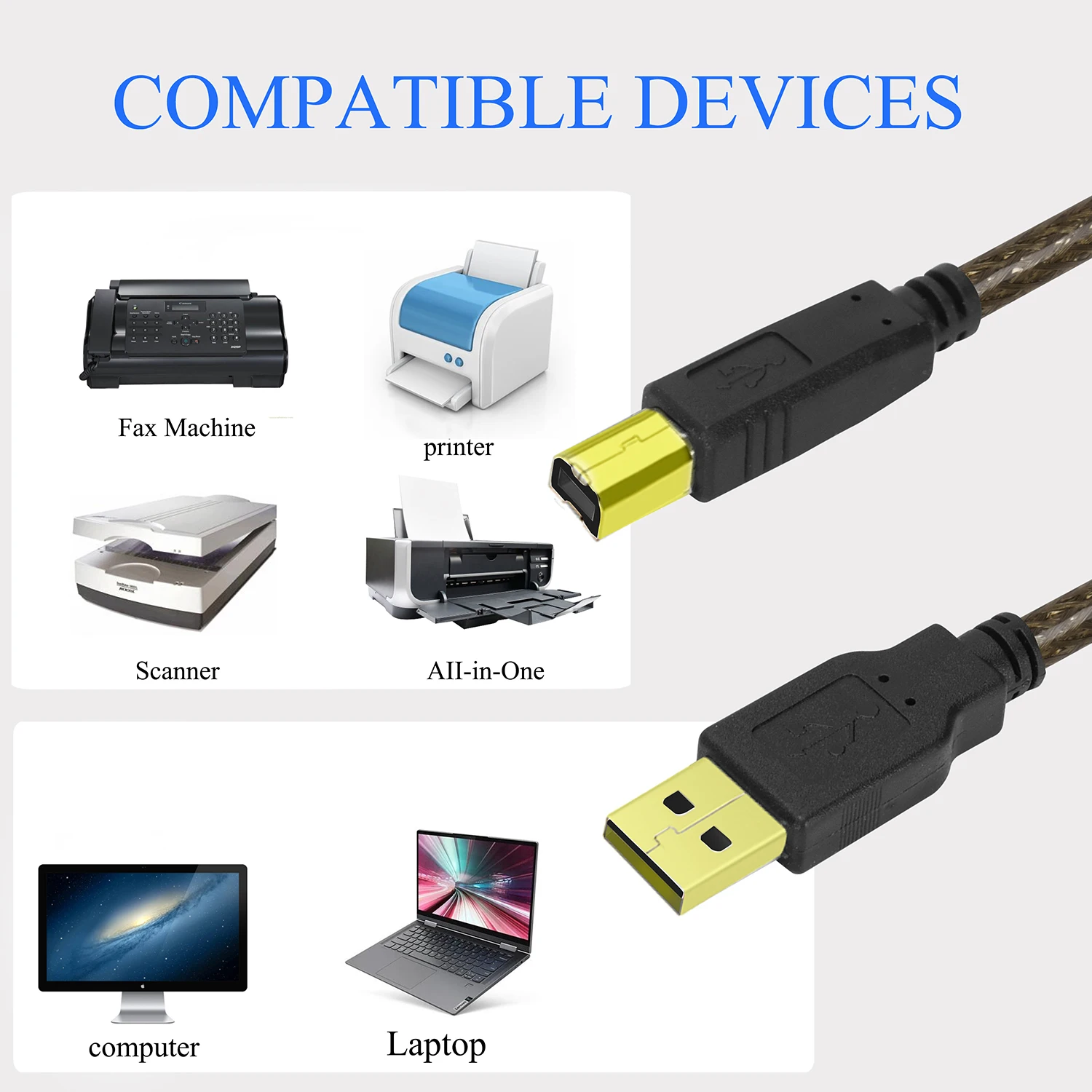 Mạ Vàng USB2.0 In Cáp Dữ Liệu Tansfer Đực Cho Pháo Lexmark EPSON Dell Máy In Máy Quét 2M/3M/5M/8M/10M 1 Cái