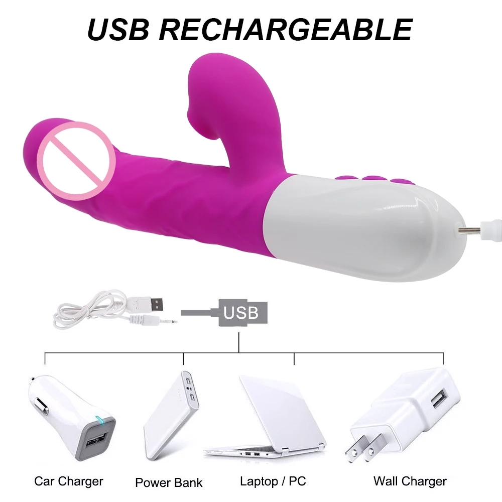 4 IN 1 Thrusting Sucking Rabbit Vibrator Sex Toy for Women Heating Telescopic 360° Rotating Dildo G Spot Massager Anal Vibrator