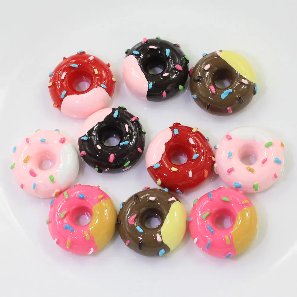 Hotsale 22mm Kawaii Flatback Resin Cabochon Simulation Donut Double Color Cabochonos For Dollhouse Deco Parts Hair