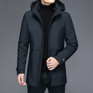 Autumn and Winter Long Mens Hooded Down Jacket Coat New Young Male Thickened 90% White Duck Down Clothes