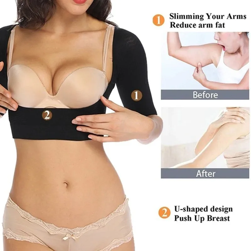 Womens Upper Arm Shapers Compression Long Sleeves Arm Shapewear Humpback Posture Corrector Shoulder Breast Support Push Up Tops