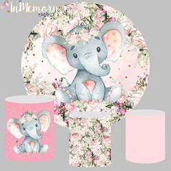 Baby Shower Circle Background Baby Girl Birthday Party Decor Cake Banner Photo Studio Elephant Round Backdrop Cylinder Covers