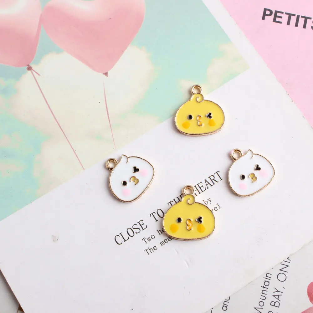 10pcs/lot Cute Enamel Cartoons Chick Charms Yellow and White Color Metal Pendants Fit Jewelry Earring Bracelet DIY Finding XL934