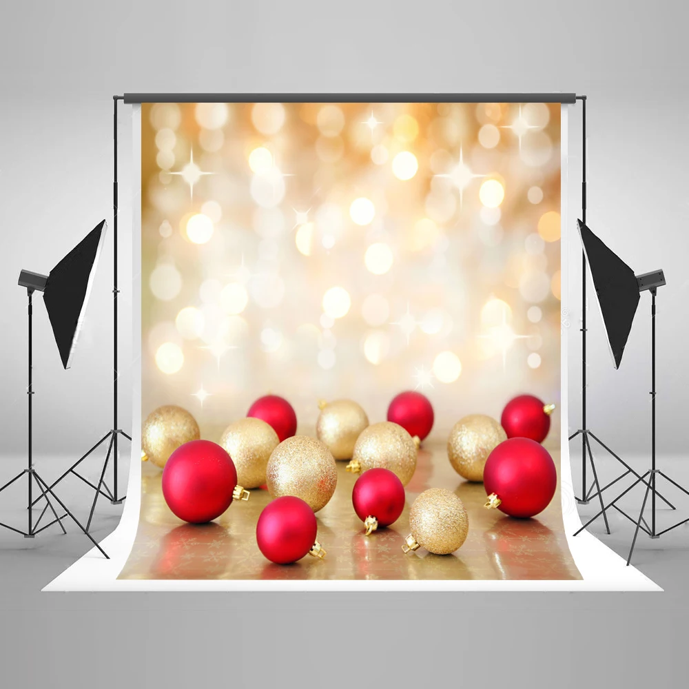 

VinylBDS 5x7ft Christmas Photographic Background Holiday Decorations Red Gold Stars Summer Backdrops Boy Christmas