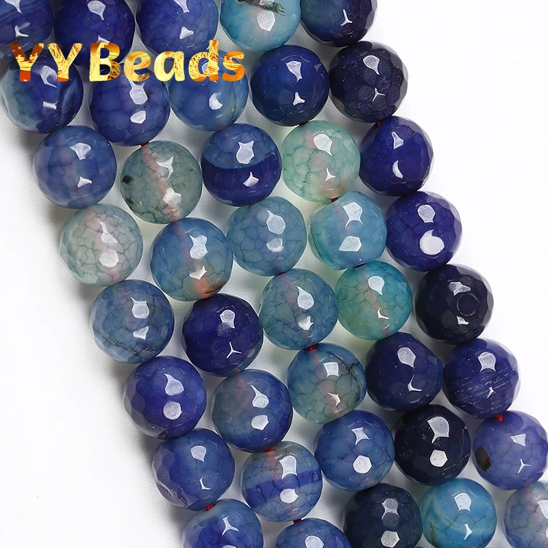 Natural Faceted Dark Blue Dragon Veins Agates Beads Loose Charm Beads For Jewelry Making DIY Women Bracelets Necklaces 6 8 10mm