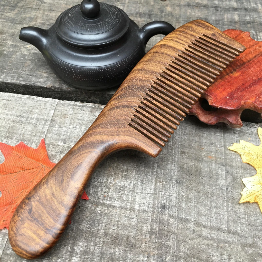 Unisex Sandalwood Comb Women Men Home Travel Wood Anti-static Fine-tooth Comb Wooden Handles