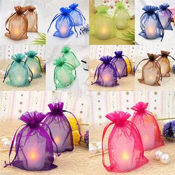 Bolsa de Organza con cordón de tul para joyería, embalaje de joyería, bolsas de exhibición, decoración de fiesta de boda, favores, 7x9cm, 50 piezas