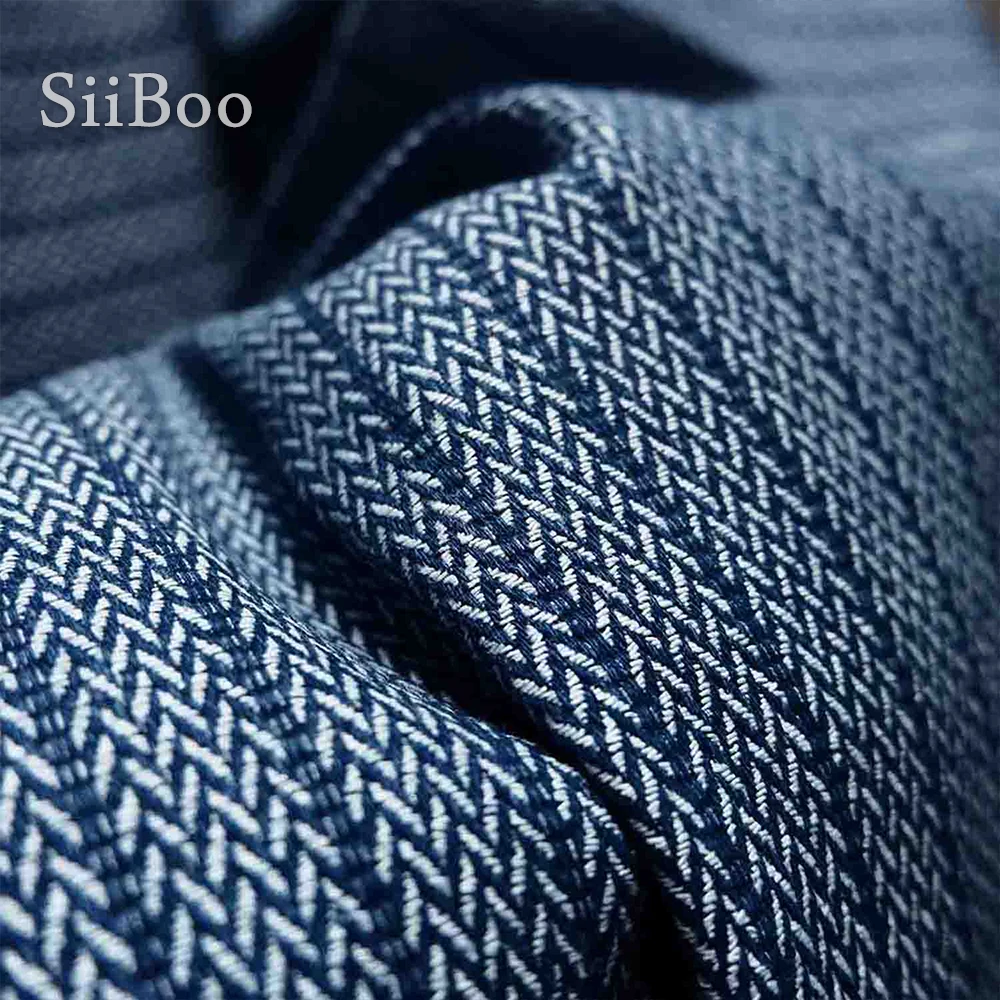 Siiboo designer custom made garment cotton blend demin fabric with stripe texture nordic style sp6333