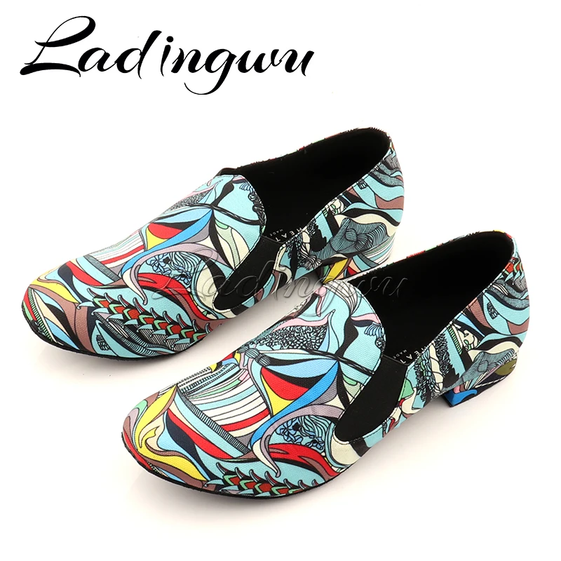 Ladingwu Men Sneakers Ballroom Dance Shoes Professional Latin Dance Shoes Men\'s Denim Doodle Social Ballroom Dance Shoes