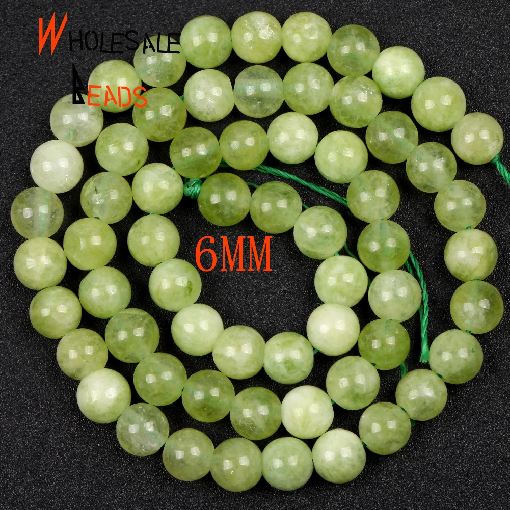 6/8/10mm Natural Peridot Oliva Green Jades Stone Round Spacer Loose Beads For Jewelry Making Diy Bracelet Accessories 15inches