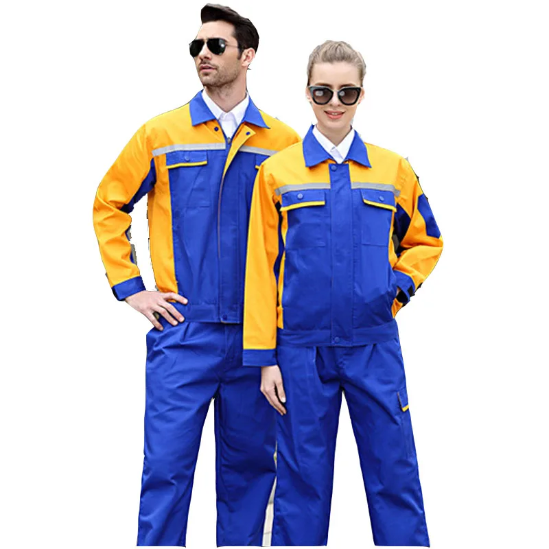 

New Work Clothing Sets Men Women Reflective Jackets+Pants Spring Autumn Machine Repair Welder Workshop Overalls Working Uniforms