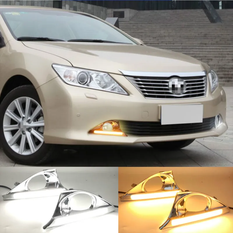 

2Pcs DRL For Toyota Camry 2012 2013 2014 Daytime Running Lights fog lamp cover with yellow turn signal daylight