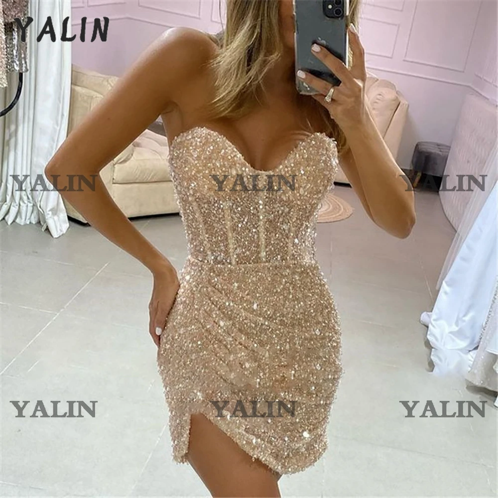 Customized 2022 Glitter Beads Cocktail Dresses Sequin  Mini Length Party Gowns Sexy   Prom Dress Vestidos De Fiesta