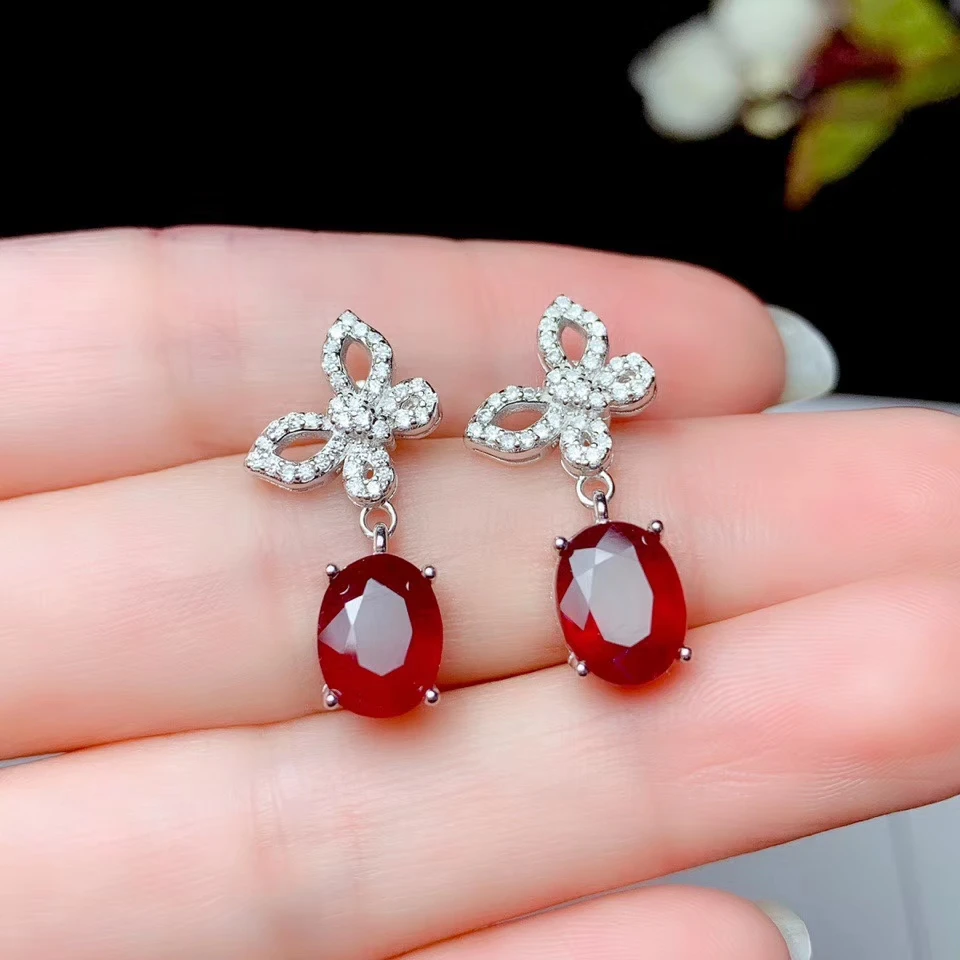 

charming fashion red ruby gemstone stud earrings women silver jewelry girl gift red color natural gem New year girl party gift